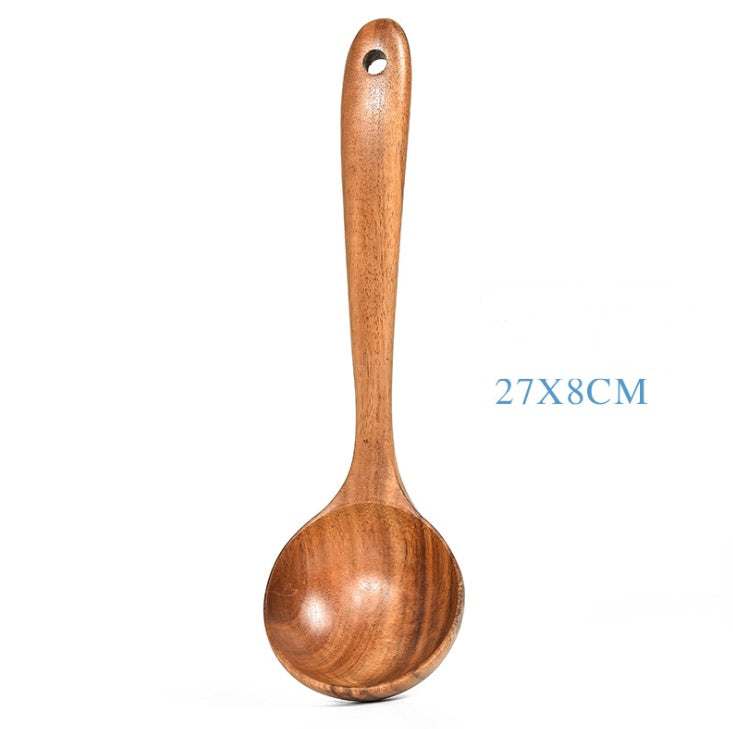 Stoviglie in legno naturale di teak, cucchiaio, mestolo, paletta, scolapasta, schiumarola per zuppa, set di utensili da cucina, cucchiaio, paletta, utensili da cucina