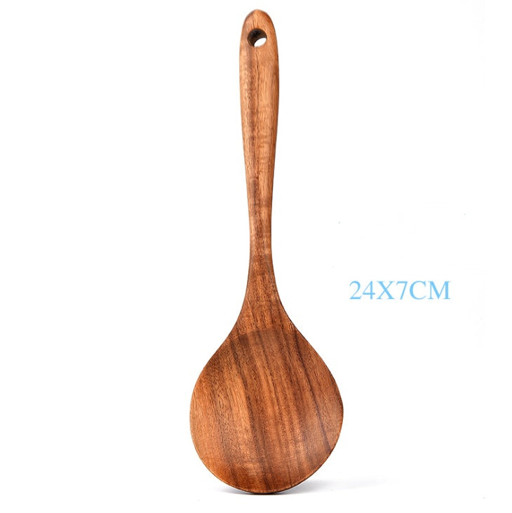 Stoviglie in legno naturale di teak, cucchiaio, mestolo, paletta, scolapasta, schiumarola per zuppa, set di utensili da cucina, cucchiaio, paletta, utensili da cucina