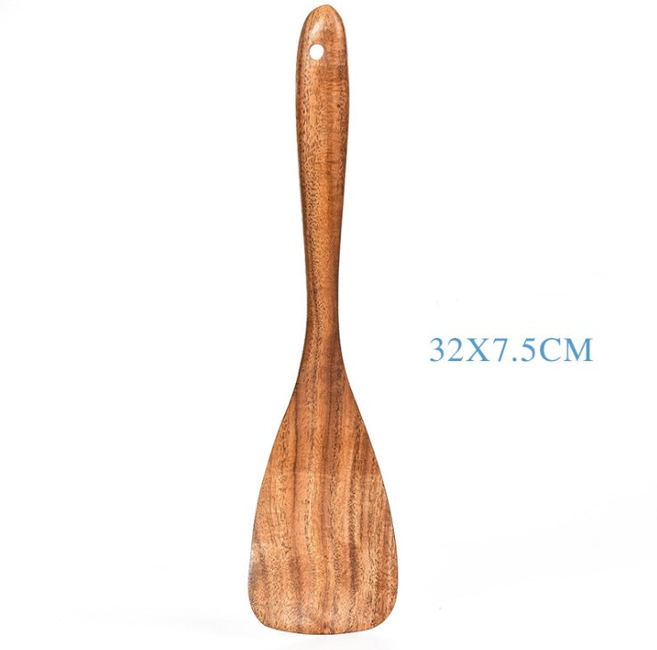 Stoviglie in legno naturale di teak, cucchiaio, mestolo, paletta, scolapasta, schiumarola per zuppa, set di utensili da cucina, cucchiaio, paletta, utensili da cucina