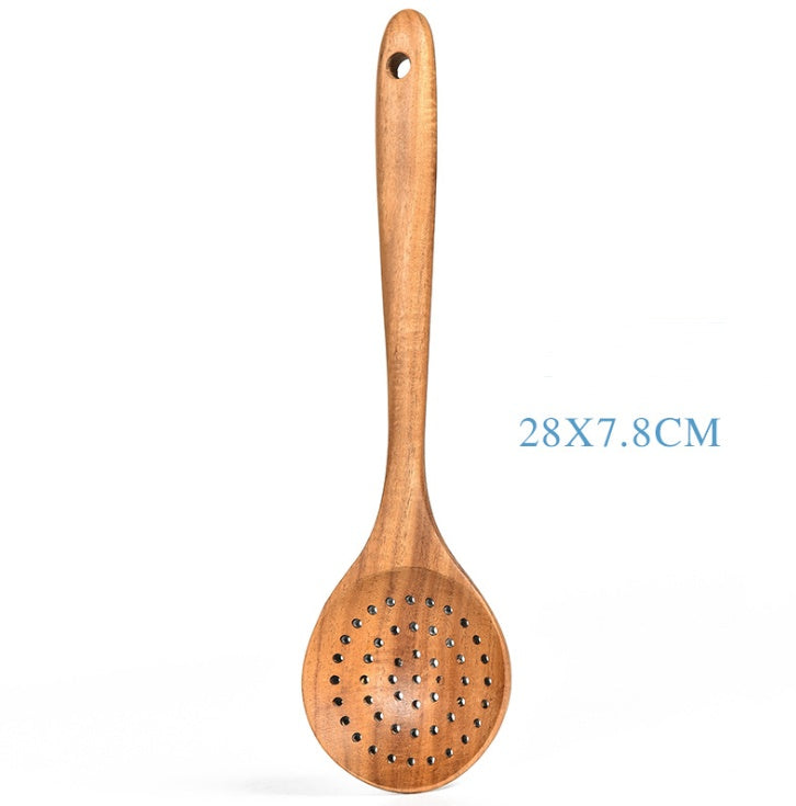 Stoviglie in legno naturale di teak, cucchiaio, mestolo, paletta, scolapasta, schiumarola per zuppa, set di utensili da cucina, cucchiaio, paletta, utensili da cucina