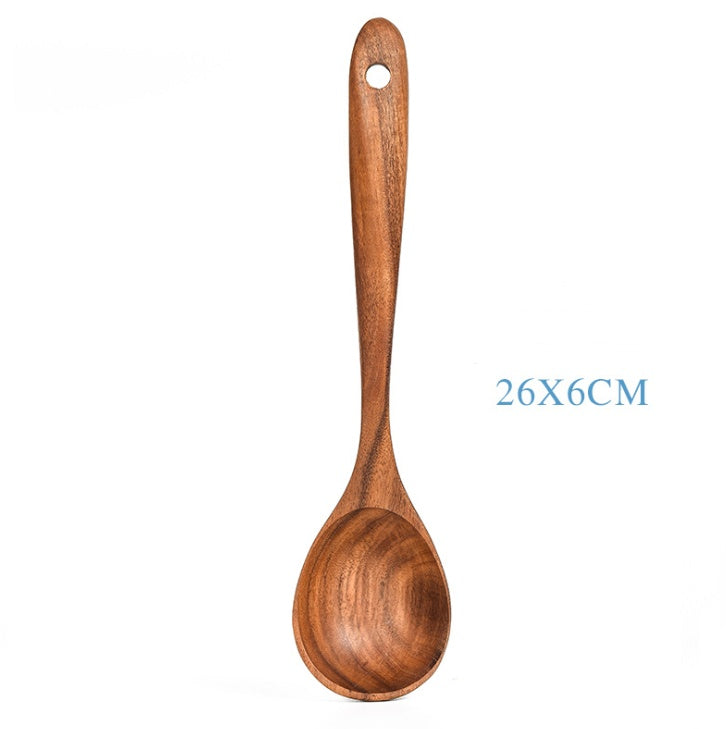 Stoviglie in legno naturale di teak, cucchiaio, mestolo, paletta, scolapasta, schiumarola per zuppa, set di utensili da cucina, cucchiaio, paletta, utensili da cucina