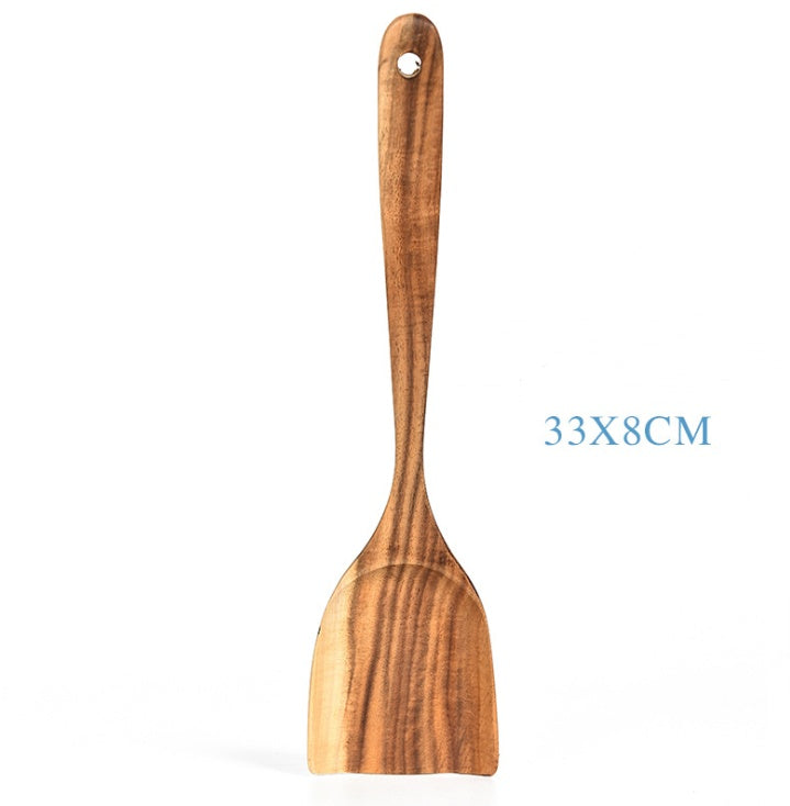 Stoviglie in legno naturale di teak, cucchiaio, mestolo, paletta, scolapasta, schiumarola per zuppa, set di utensili da cucina, cucchiaio, paletta, utensili da cucina
